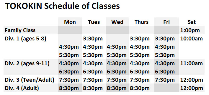 TOKOKIN Class Schedule